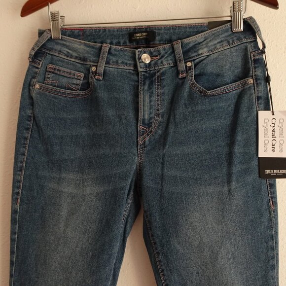 True Religion Jennie Curvy Jeans Women's Size 28x29 Blue Denim Rhinestone Pocket - Picture 6 of 14